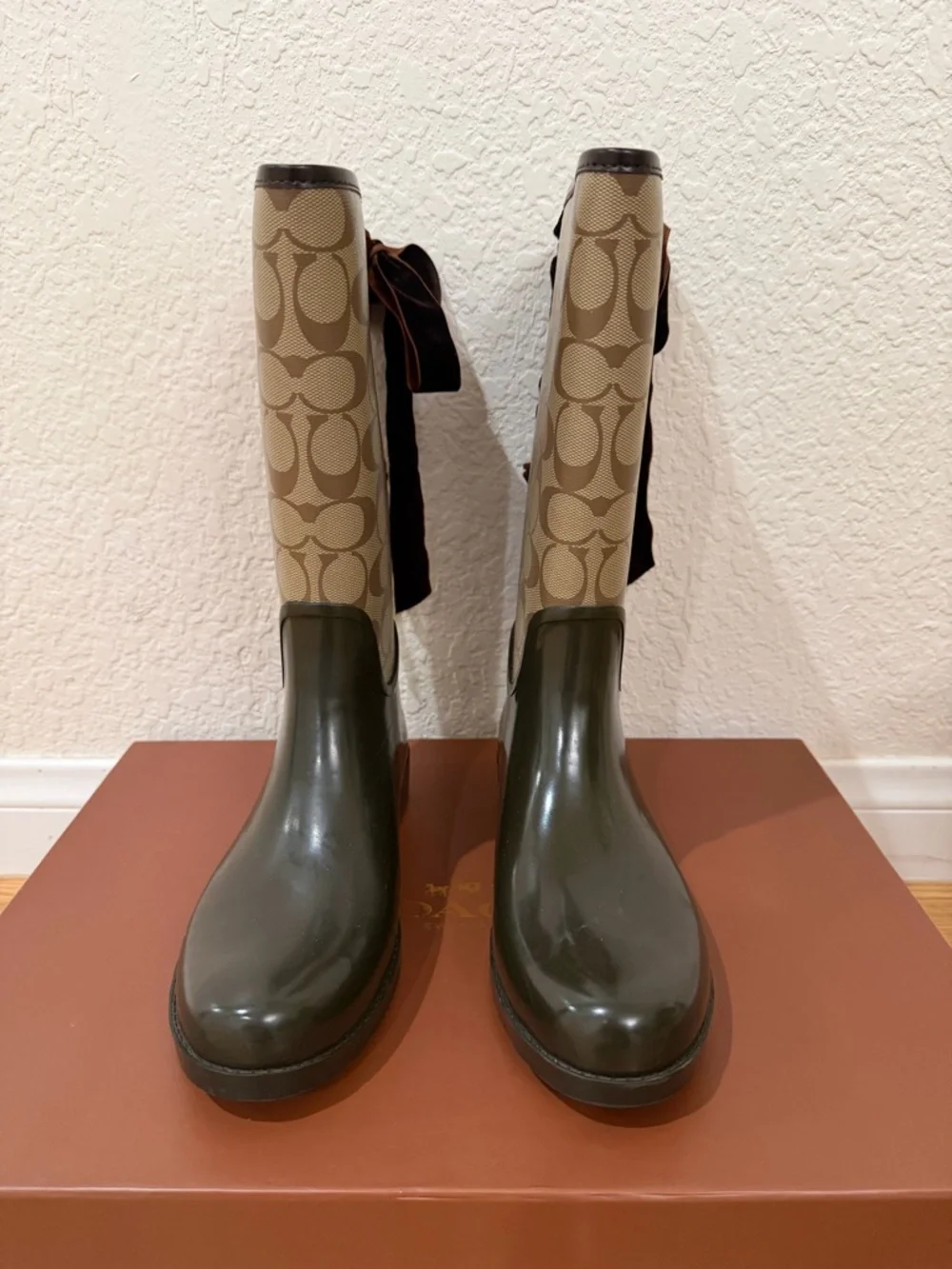 Coach Rubber Brown & Tan Signature Canvas Rain Boots - Picture 5 of 7